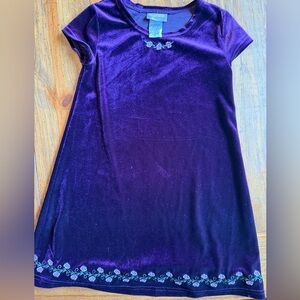 Girls Velvet Purple Casual Dress with Embroidered Hem